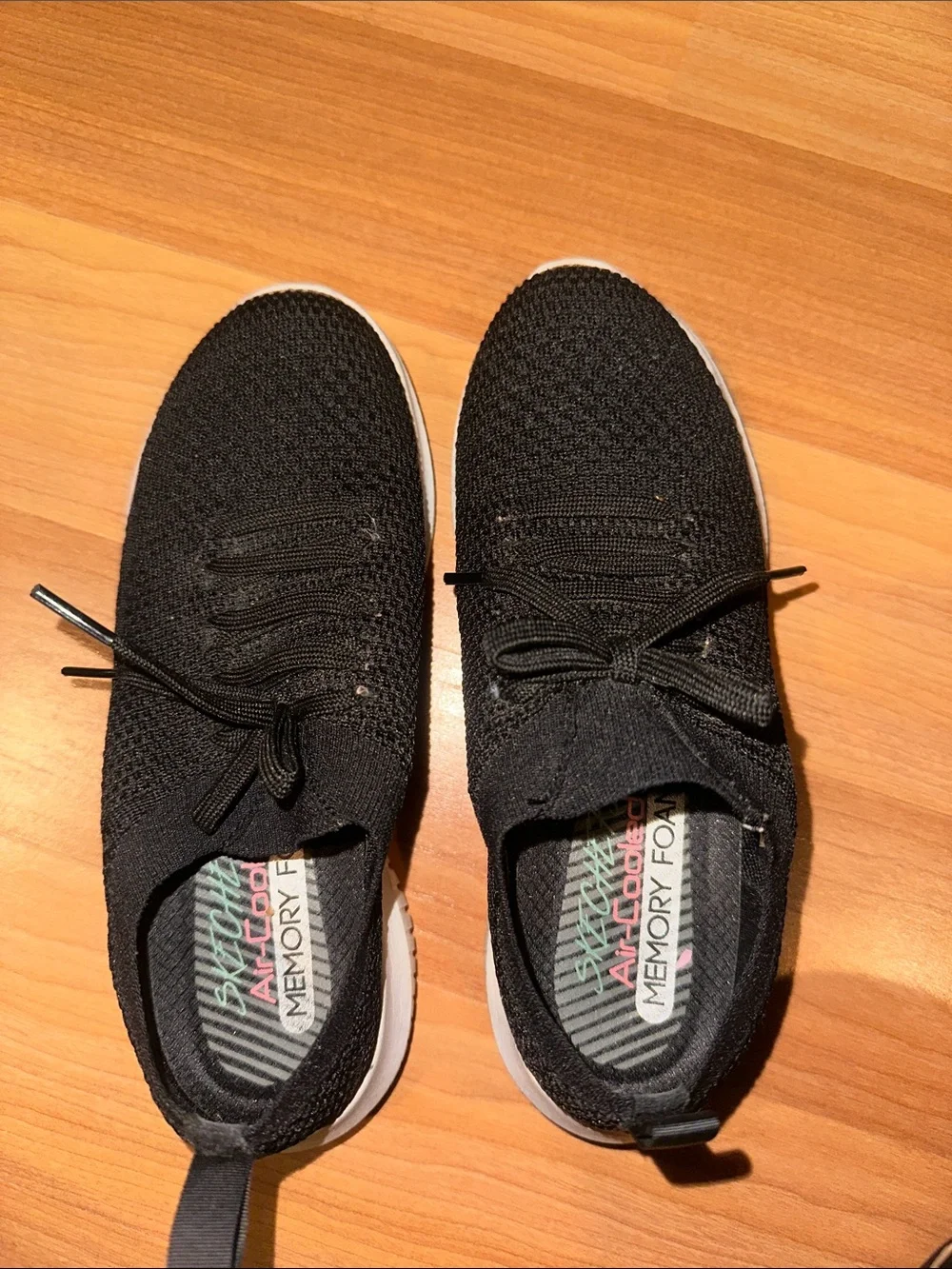 Skechers Women’s  Black Knit Lace-Up Slip-On Sneakers with White Sole